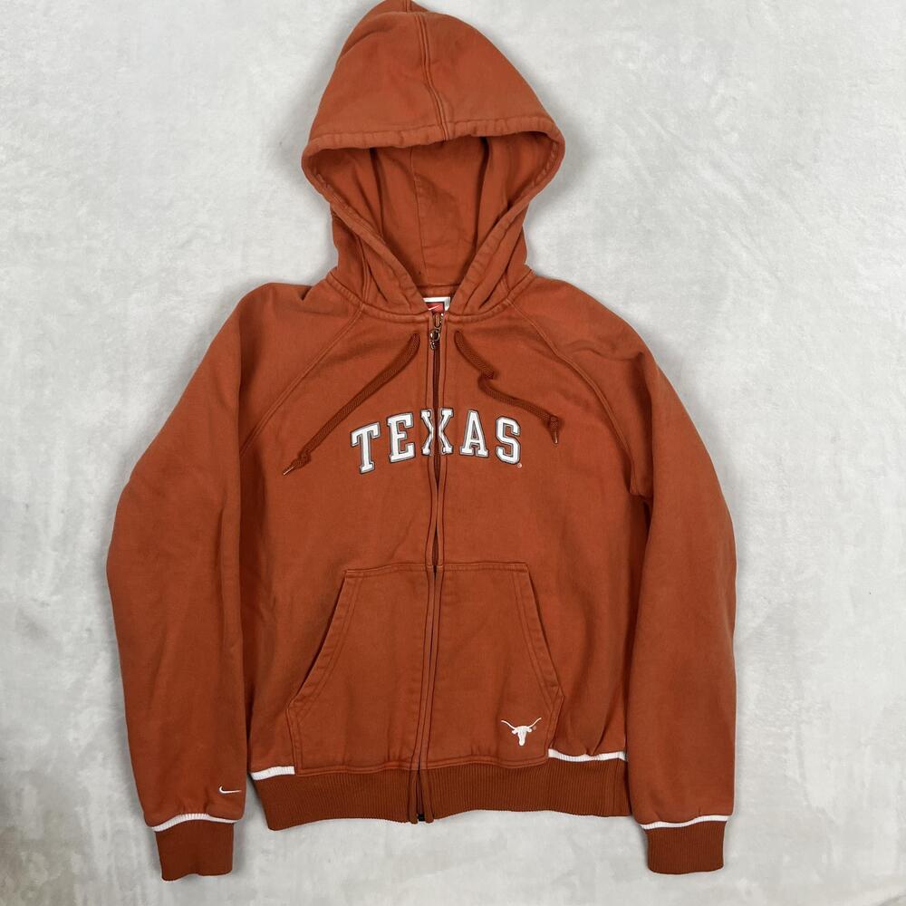 Nike Texas Longhorns Hoodie Sweatshirt Boys Medium Orange NCAA Football Zip Y2K
